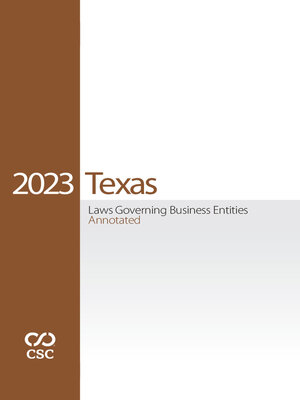cover image of CSC Texas Laws Governing Business Entities